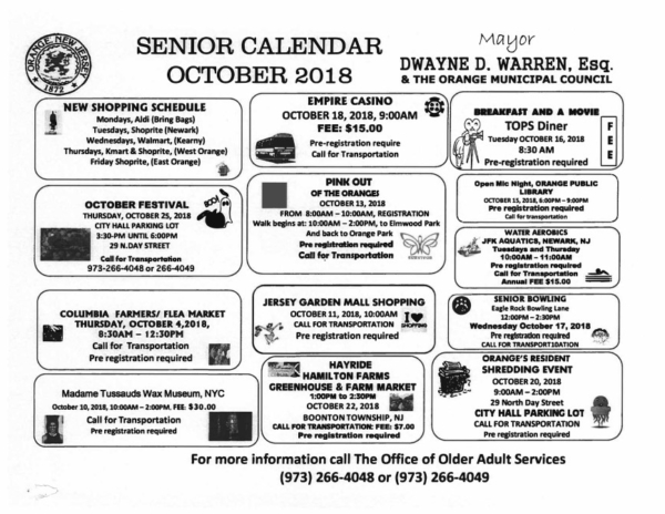 October Senior Calendar Orange City Council