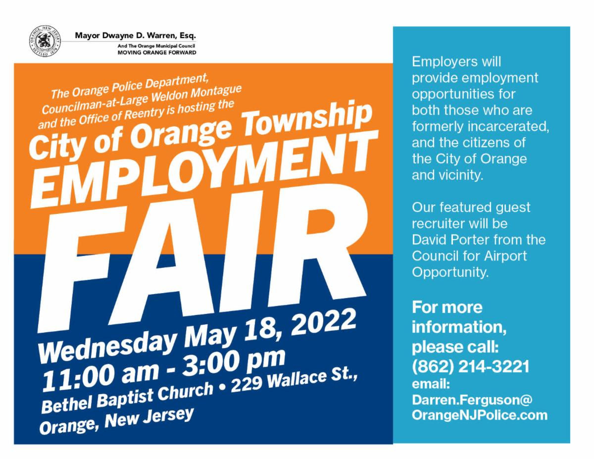 Orange Employment Fair 1100 am 300 pm, 5/18/22 Orange City Council