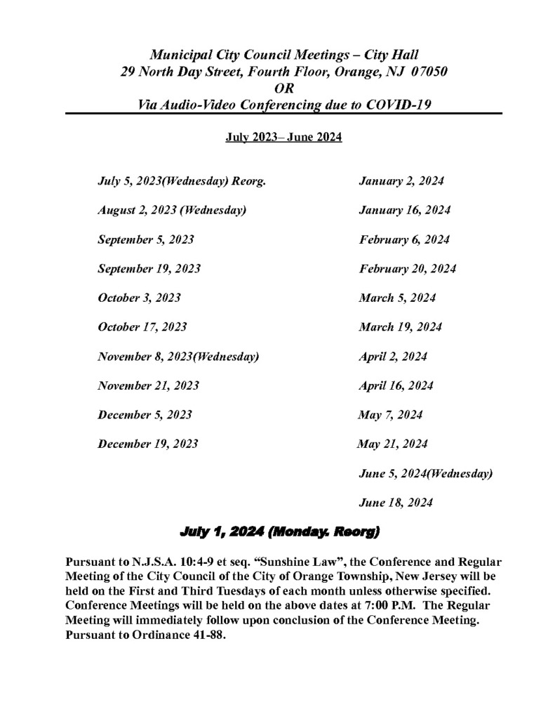 20232024 Council Meetings Schedule Orange City Council